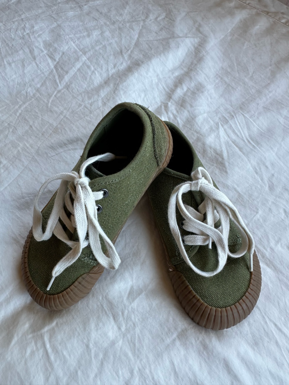 Zara Kids Olive Green Canvas Sneakers with White Laces